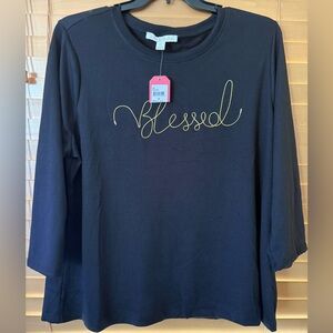 Chic NWT Black 3/4 Long Sleeve Top with Gold Script” Blessed “ Size 2X